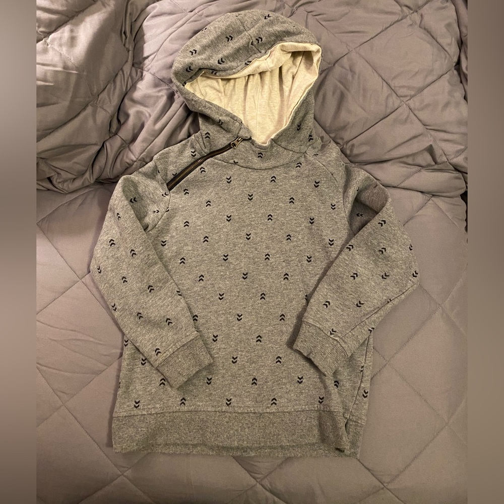 PL Kids Size 5 Grey with Navy Arrows Sweater Hoodie with Zipper on the side!